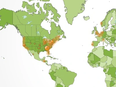 A map of cholera outbreaks in the US.