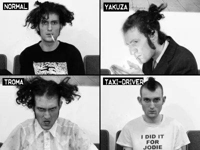 One head of hair shown in four styles.