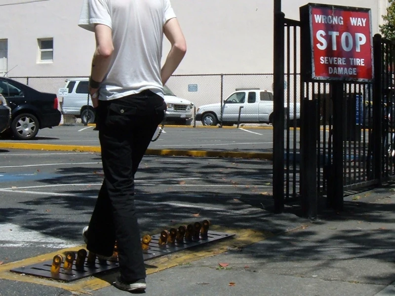 Josh steps on a jagged metal.