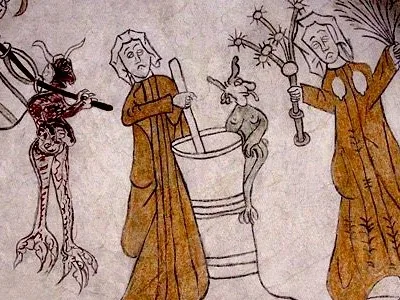 A medieval mural documenting the first Domino's Pizza — and the first appearance of Noid — circa 1100 CE.