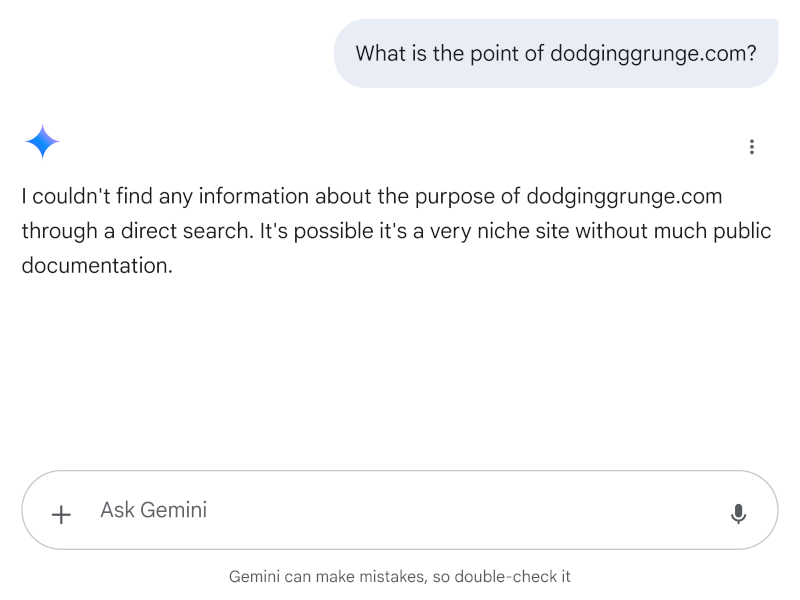 Google Gemini finds no purpose for Dodging Grunge.