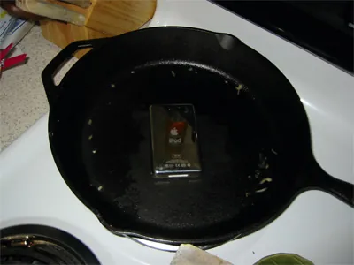 A charred iPod in the fryer.