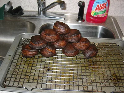 A tray of badly burnt biscuits.
